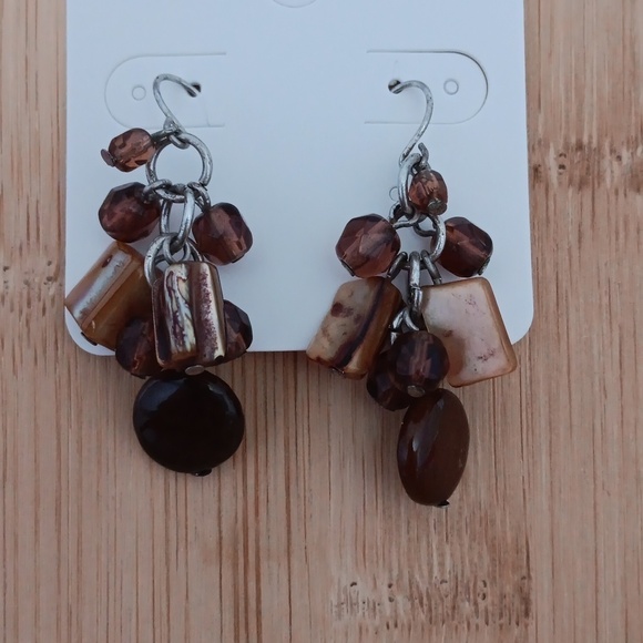 Multi Colored Brown Stone/Glass Dangle Earrings - Picture 5 of 9